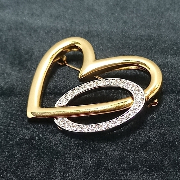 Keyes brooch golden heart with white strass - Picture 2 of 5